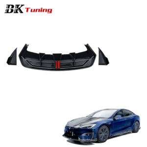 BK Tuning 2021+ Model S Upgrade CMST Style Rear Bumper Lip Dry Carbon Fiber Rear Splitter Apron for Tesla Model S Rear Diffuser